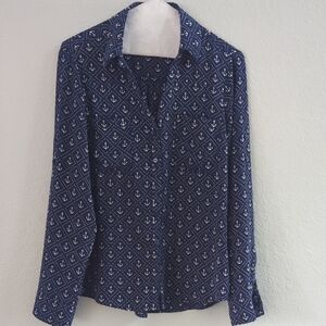 Express Navy Geometric Button Down Shirt